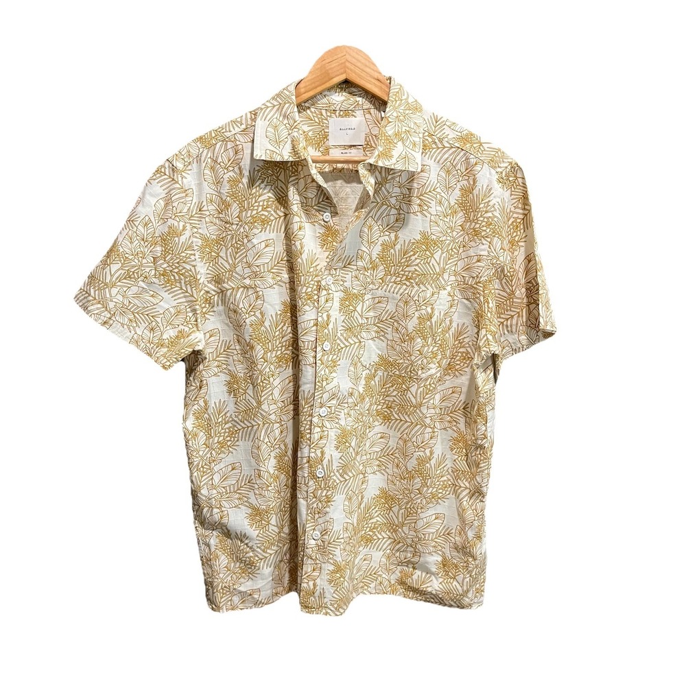 Billy Reid Beige Floral Relaxed Fit Cotton Men's Casual Button Down Shirt Size L